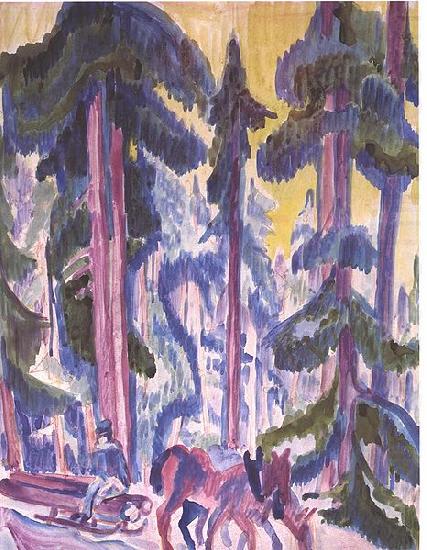 Wod-cart in forest, Ernst Ludwig Kirchner